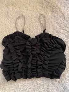 Bershka Chic Black Ruffled Crop Top