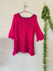 Chic Pink Crochet Tunic Top