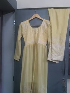 Chikenkari  Yellow Kurti And Plazo Set