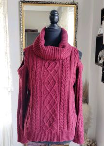 Burgundy Cold Shoulder Cable Knit
