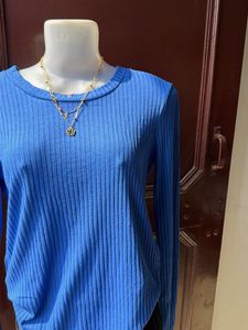 Bright Blue Ribbed Long Sleeve Top