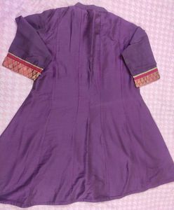 Purple Ethnic A-line Kurta With Red &amp; Golden Jari