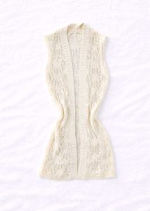 Cream Knit Sleeveless Cardigan