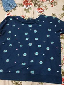Cute Owl Print Navy Blue Sweatshirt