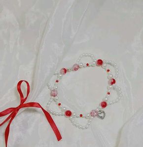Cute Beaded Necklace with Heart Charm