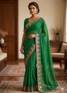 Embellished Green Saree
