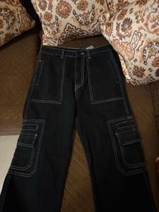 Black Cargo Denim with contrast white stitching ⛓️