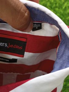JOHN PLAYERS Red &amp; White Striped Cotton Shir