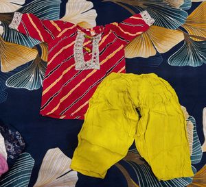 Vibrant Red Kurta Set with Yellow Pants