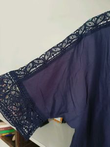 Navy Blue Lace Trim Top