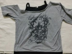 Grey Off-Shoulder Graphic Top
