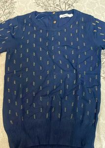 Navy Blue Patterned Knit Top