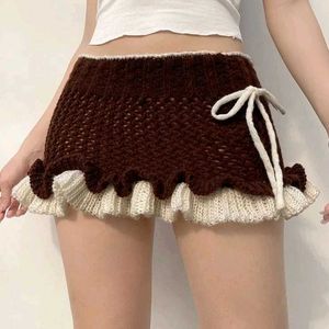 Crochet Lace-Up Mini Skirt