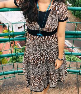 Leopard Print V-Neck Midi Dress