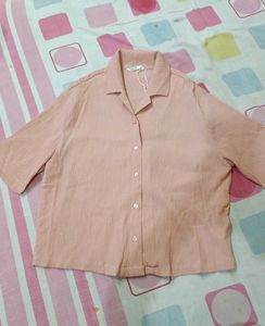 Peach Textured Button-Up Shirt