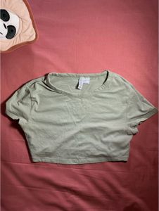 H&M Sage Green Cropped T-Shirt