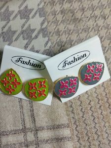 Fashion Earrings - Green & Grey Floral