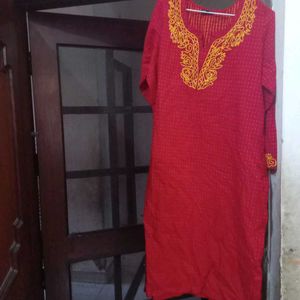 Red Embroidered Kurta
