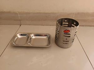 Unused Steel Plate and Cutlery Holder Stand
