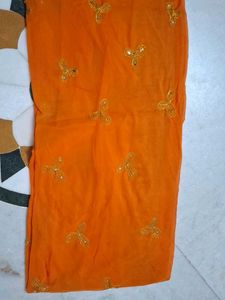 Orange Embroidered semi Odhna