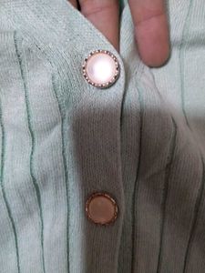 Mint Green Button-Up Knit Top
