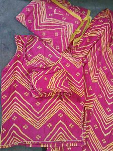 Vibrant Pink Bandhani Kurta Set with Dupatta