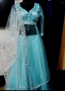 Sky Blue Embroidered Lehenga Choli