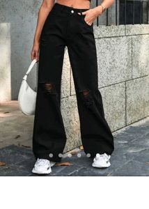Black ripped baggy savana jeans for women