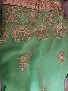 Mint Green Embroidered Saree