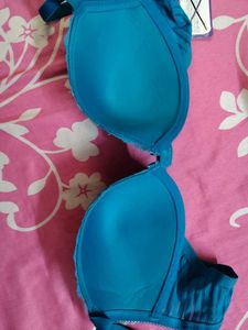 Teal Striped Padded Bra
