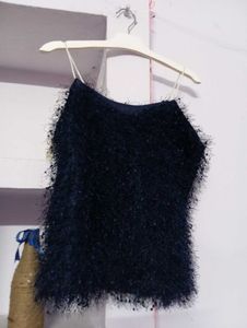 Fuzzy Black Crop Top