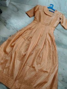 Peach Printed Anarkali Gown