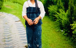 Stylish Plaid Pinafore Dress with White Blouse