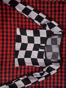 Checkerboard Long Sleeve Crop Top
