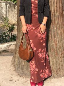 floral printed chocolate classy maxi dress