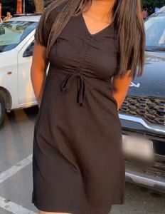Black, v-neck short a-line dress