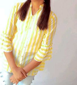 Yellow Striped Ruffled Sleeve Top