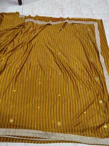 Mustard Striped Saree with Embellishments