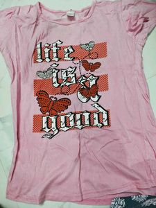 2 Graphic Tees: Blue Floral &amp; Pink Butterfly