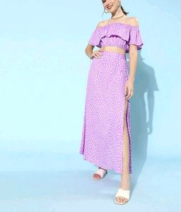 Lavender Off-Shoulder Crop Top &amp; Skirt Set