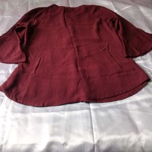 Korean Elegant Maroon Bell Sleeve Top