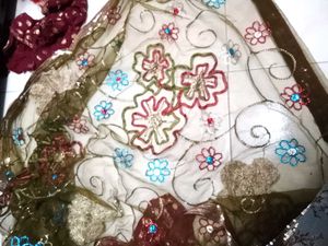 Embroidered Silk Saree net half fabr