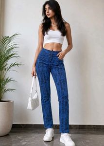Blue High-Waisted Printed Jeans
