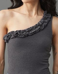 SHEIN Gray One-Shoulder Ruffle Top