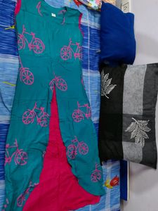 Teal Bicycle Print Tunic Kurti