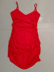 Chic Red Ruched Bodycon Dress