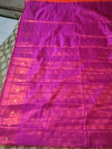 Vibrant Orange &amp; Purple Silk Saree
