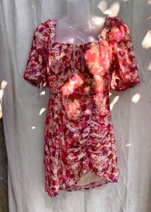 461110. Floral Ruched Mini Dress