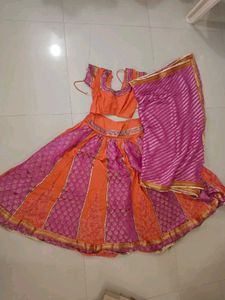 Vibrant Orange and Pink Lehenga Choli for little g