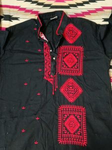Black Kurta with Red Embroidery